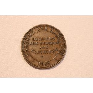 Trade token, Crocker and Hamilton Drapers Silk Mercers and…