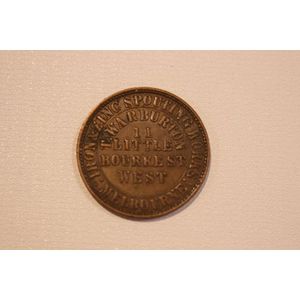 Trade token, T. Warburton, 11 Bourke Street West Melbourne,…