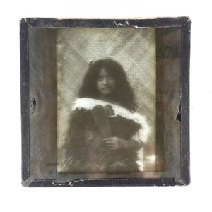 Three c.1900 Maori figure glass lantern slides, includes formal…