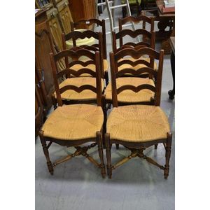 Set of six French Louis XV style walnut and beech framed rush&hellip;