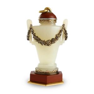 A small twin-handled jade urn, fitted with gilded-bronze floral…