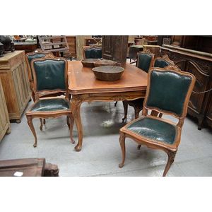 Set of six French walnut Louis XV style chairs, with dark green&hellip;