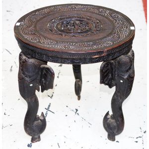 Carved Elephant Table - Vintage Indian Hardwood - Furniture - Oriental