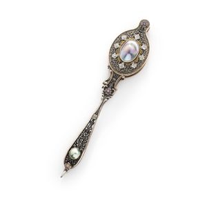 An antique enamel, diamond and blister pearl lorgnette, circa…