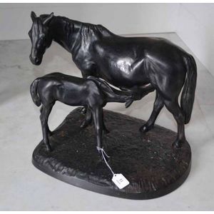 A Russian cast iron, mother and foal, horse figure group…