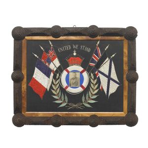 An Australian tramp art picture frame with military embroidered…