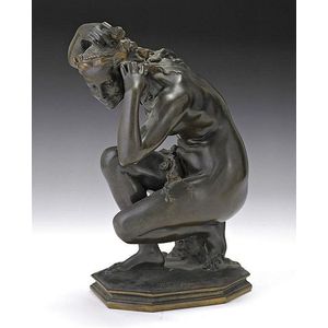A French bronze sculpture of a seated nude, signed B. Carpeaux…