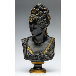 A fine bronze bust of Diana the huntress, with gilt highlights…