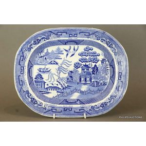 A willow pattern meat platter, English, 19th century, Ironstone&hellip;