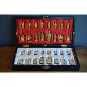 Chinese carved ivory chess set a fine quality set in a satin…