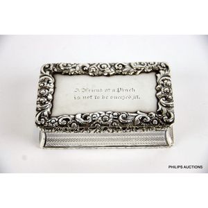A George III sterling silver table top snuff box, 1761 London,…