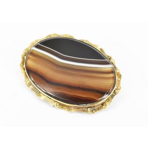 Antique Victorian Gold Filled Banded buy Agate Oval Brooch Pin #c108