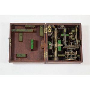 Antique bronze Theodolite with accessories in fitted mahogany…