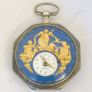 Octagonal silver plated cased open face pocket watch with&hellip;