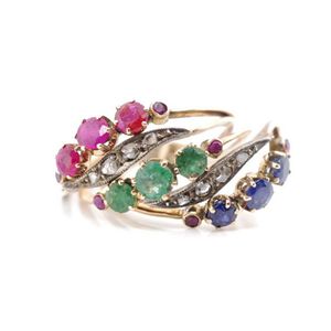 Multi gemstone rose gold multi band ring set with rubies,…