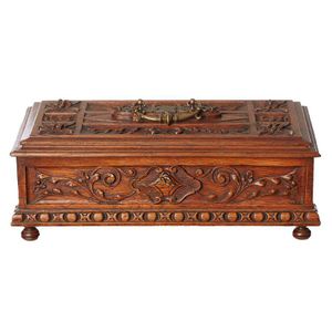 An antique carved oak jewellery box in the Gothic manner, circa…