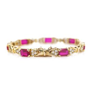 Created gemstone and yellow gold bracelet bracelet. Unmarked ...