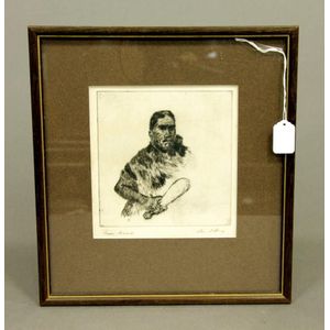 An etching of a Maori Chief by Ian A. Spencer. Height 26 cm.…