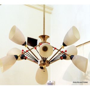 A striking Moderne starburst chandelier, 1950s, with four…