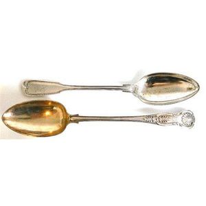 Two Victorian silver plate basting spoons, one kKngs pattern,…