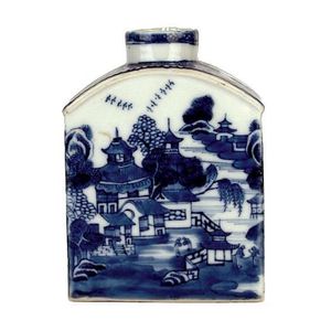 A Chinese porcelain tea caddy, European silver shape, square…
