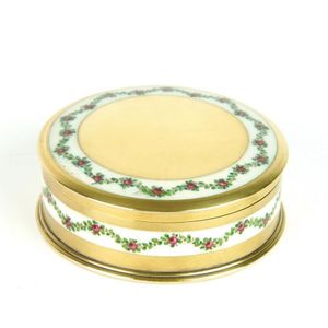 A silver gilt and guilloche enamel dressing table box and cover,…