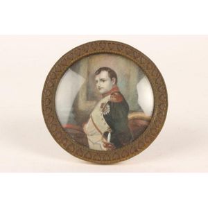 19th century painted portrait miniature, of circular form,…