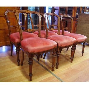 Set of 6 good antique walnut baloon back chairs with inlay