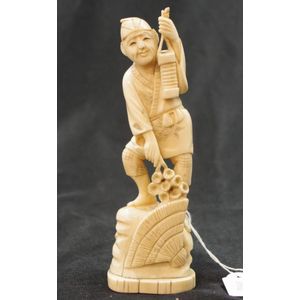 Japanese Ivory Figure with Light, Flowers and Fan - Ivory - Oriental