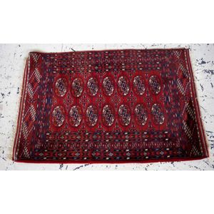 Perisan Bokhara wool rug with red, black and cream tones, 100…