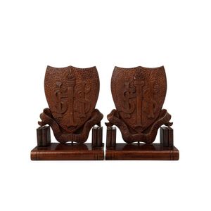 Scottsdale high school pair of book ends, carved blackwood,…