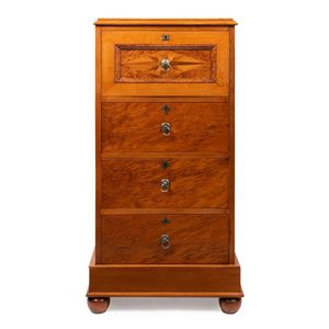William Norrie impressive four drawer chest, mottled kauri…