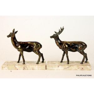 A pair of Art Deco spelter Deers, circa 1930s, the pair of…