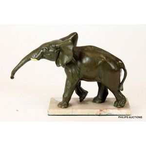 An Art Deco cold painted spelter model of an elephant, circa…