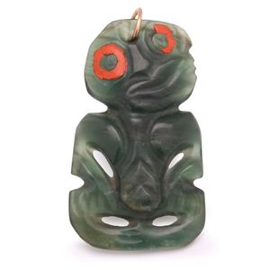 Translucent Greenstone Tiki with Red Wax Seal Eyes - New Zealand Maori ...