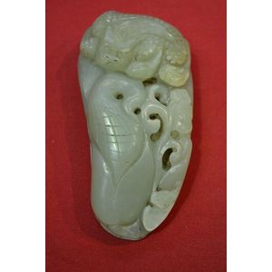 Lion Carved Jade Pendant - 9cm - Jade - Oriental