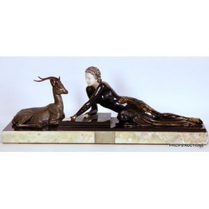 An Art Deco cold painted spelter figural group by G. Gori,…