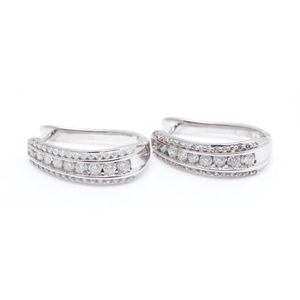 10ct White Gold Diamond Stirrup Hoop Earrings - Earrings - Jewellery