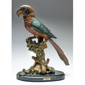 A large bronze parrot on marble base, after W M Strauss, height…