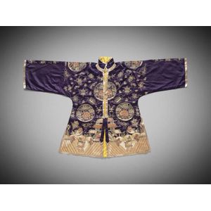 Midnight Blue Silk Embroidered Chinese Robe - Textiles & Costume - Oriental