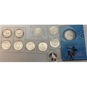 Eleven $5 and $1 silver coins including 4 x 1991 $5 Aus…