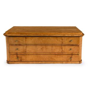 Lot - An antique banded walnut chest the broadly cross banded moulded top  over three banded graduated drawers with pierced cross escutcheo