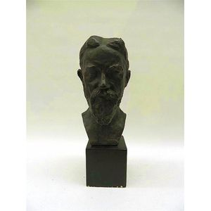 A Museum of Art NY bronzed bust after Rodin on plinth 54 cm high