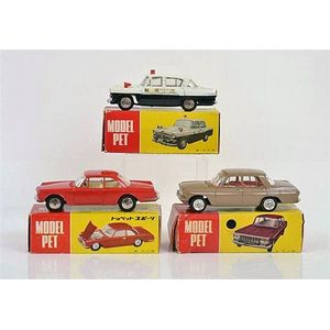 3 Model Pet models, including no.12 Toyopet Crown patrol car;…