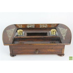 Regency inlaid mother of pearl rosewood inkwell stand with…