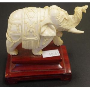 1940 Chinese Ivory Elephant Figure with Wooden Stand - Ivory - Oriental