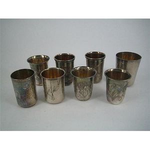 Two SOVIET Russian 875 Silver VODKA CUPS-Geometric NIELLO Decoration-A Yu 7  & AA