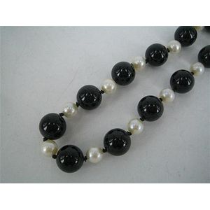 An onyx and cultured pearl bead necklace, 10 mm onyx beads and…