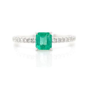 Emerald and diamond set 18ct white gold ring marked 750, 1@…