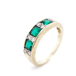 Diamond and created emerald set 9ct yellow gold ring. Marked…